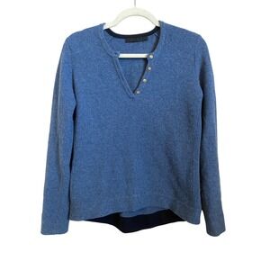 Raffi Blue Cashmere V Neck Henley Long‎ Sleeve Sweater Medium